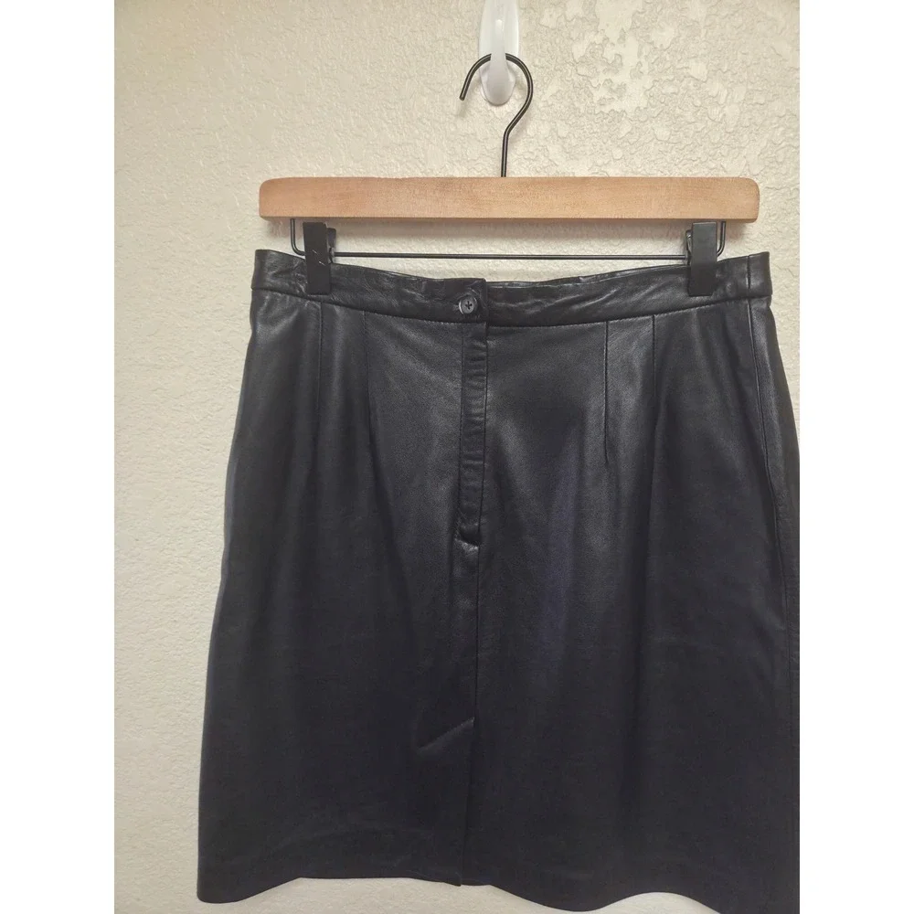 Vintage 90s‎ Liz Claiborne Collection Black Leather Pencil Skirt Size 12